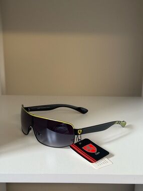 Ferrari Style Black Sunglasses with Yellow Trim